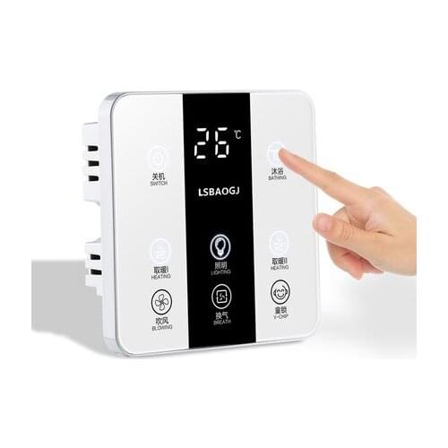 Touch Screen Timing Switch 86 Type Wall Bath Heater Switch Integrate Suspended Ceiling Remote Control Shower Room Key