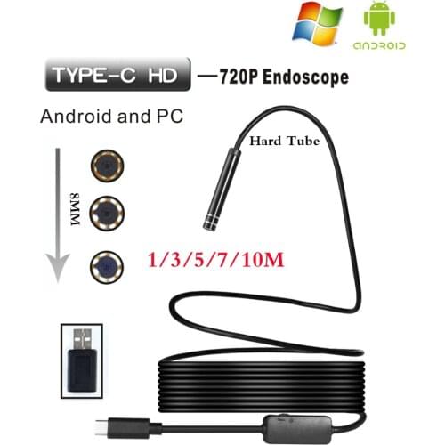8mm Lens Android HD Endoscop USB Camera Type C USB Endoscopio Inspection Hard Tube Camera PC Android for Huawei Phones Borescope