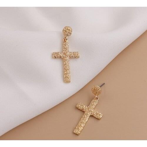 Vintage Custom Minimalist Cross Dangle Earrings for Women Girls Silver Gold Plated Jewelry Shiny Gift