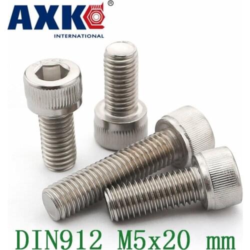 AXK Stainless Steel Din912 M5x20mm M5*20 304 Wood Screws 50pcs Metric ThreadHex Socket Head Cap Screw Bolts