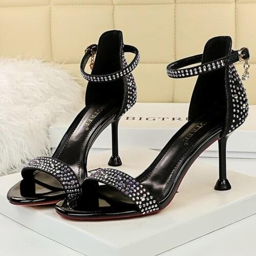 2021 New Summer Women Sandals 8cm High Heels Rhinestone Stripper Fashion Shoes Platform Crystal Dress Prom Silver Strap Sandles