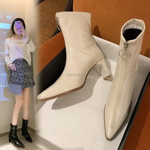 Luxury Designer Boots Women Boots High Heels Autumn Shoes Zipper Women Stiletto Rock Rubber Summer Pointed Ladies Fashion