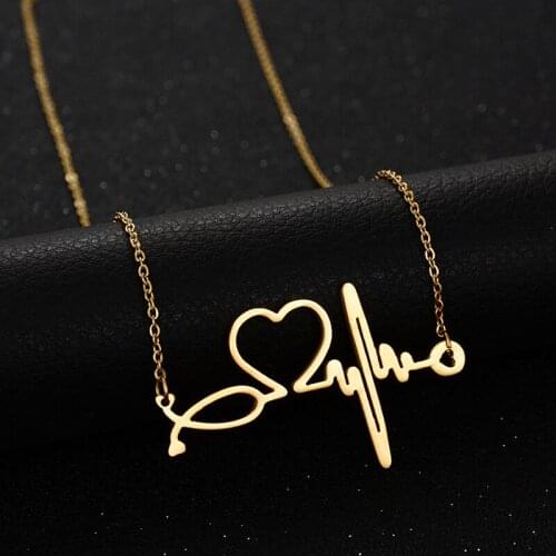 Womens Necklace EEG Electrocardiogram Pendant Heartbeat Love Necklaces Fashion Chic Jewelry Christmas Valentines Day Gift