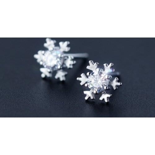 1pair Sterling Silver Jewelry White CZ/Blue /Pink cz stone AAA+ Snowflake Stud Earrings Small/Tinny 925-sterling-silver GTLE493