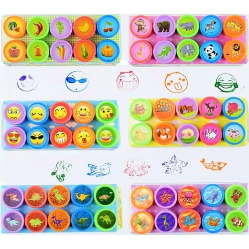 10pcs Cartoon Animal Fruit Self-Inking Rubber Stamps Child DIY Hand-Painted Graffiti Kids Favor Birthday Gift Toys (6 Kinds)