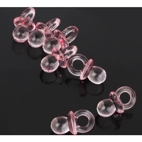 50pcs Pink Acrylic Mini Dummy Pacifier For Girl Baby Shower Party Favor Cake Decoration