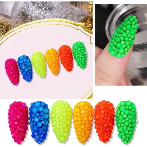 6 Grids Fluorescent Rhinestone Neon Decor Gems Mixed Size Nail Art 3D Diamond Crystal Nails DIY Decorations Nail Art Tools