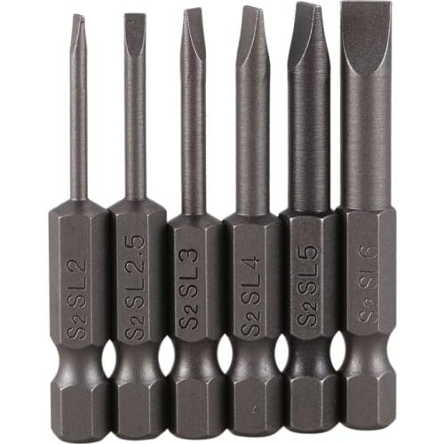 6pcs 2.0-6.0 50mm Flat Head Slotted Tip Screwdrivers Bits Magnetic Set for DC Electric