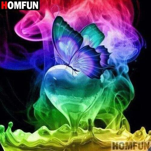 HOMFUN Diamond painting "Heart butterfly" Full Square/Round Drill Wall Decor Inlaid Resin Embroidery Craft Cross stitch A00157