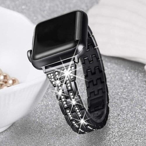Black Bling Bracelet for Apple Watch Band 38mm 40mm Women iWatch SE Series 6/5/4/3 Accessories Metal 42mm 44mm Strap Stainless