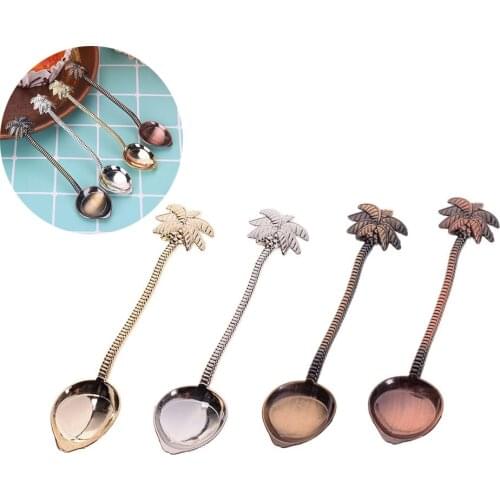 Vintage Royal Style Coconut Tree Tea Spoon Dessert Ladle Scoop Ice Cream Coffee Small Decoration Zine Alloy Gift For Bar Party