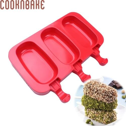 COOKNBAKE Silicone Ice Cream Mold oval Shape Silicone Ice Cream Maker Reusable frozen Ice Cube Tool for Summer 3 Hole