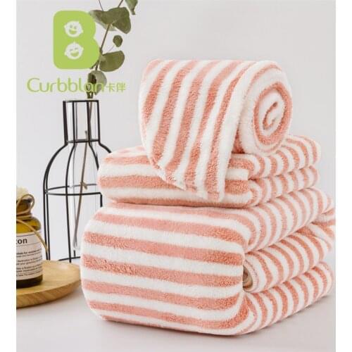 Curbblan Striped Large Bath Towel Face Bowknot Hair Dry Towel Women 3pcs Set Soft Absorbent Bathroom Bath Beach Towel For Home