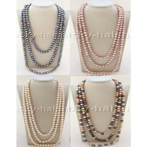 JQHS Long 82" 11mm Baroque white purple peacock black Assorted Multicolor pearls Beaded knotted Strand necklace j12069-6