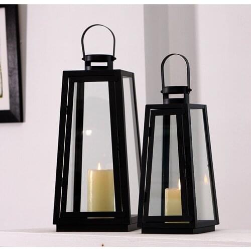 Europe candle holders moroccan lanterns black iron glass Portable candlestick candle holder lantern home wedding decoration