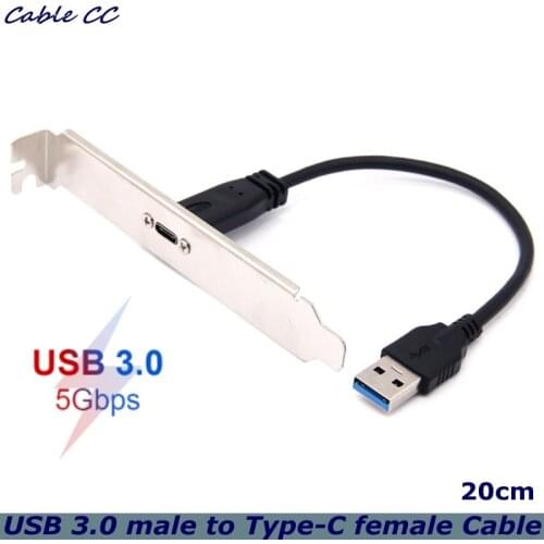 0.2M USB 3.0 A Male to USB 3.1 Type-C type c USB-C Female HDD charging data connection Cable 20cm with Panel Mount Screw Hole