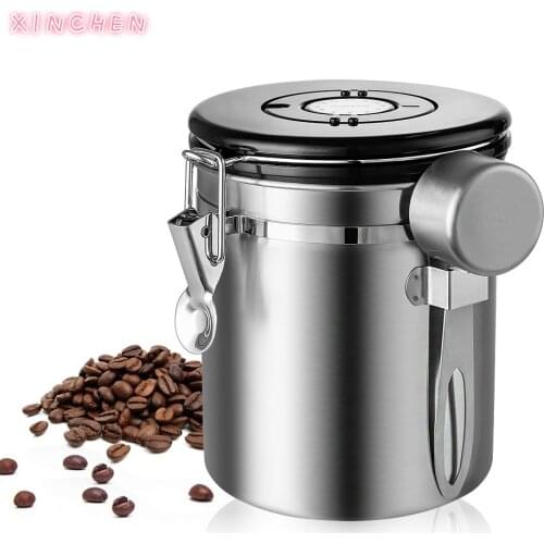 XINCHEN 1.5/1.8L Coffee Canister With Scoop Airtight Coffee Container Stainless Steel Storage Canister Set For Coffee Beans Tea