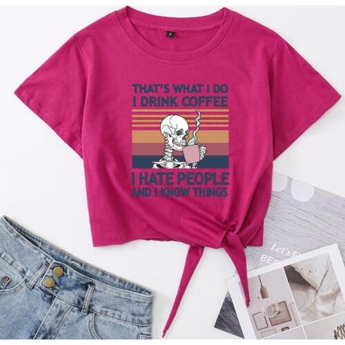 Thats What I Do Skellington Crop Top Womens Summer Short-sleeve Print Cotton T-shirt Cropped Tops Graphic Tee with Front Knot