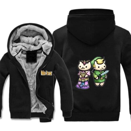 Game Neko Atsume jacket cosplay Cartoon Hoodie Mens Coat Jackets Winter Fleece Thick Men Sweatshirt Hoodies
