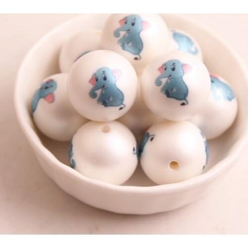 Kwoi Vita New Custom Design 20MM 100pcs Chunky Acrylic Print Elephant Beads for Kids Necklace Jewelry