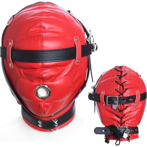 Latex Leather Headgear Mask Hood Blindfold Role Play Erotic Costumes Full Cover Bdsm Bondage Slave Fetish Head Harness Sex Toys