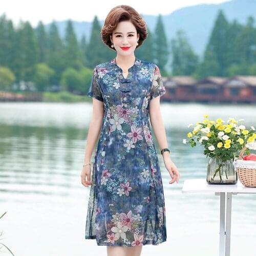 Summer Dresses 2021 New Fashion Elegant Chinese style clasp Print Dress Women Plus Size 5XL Women Vintage Dress