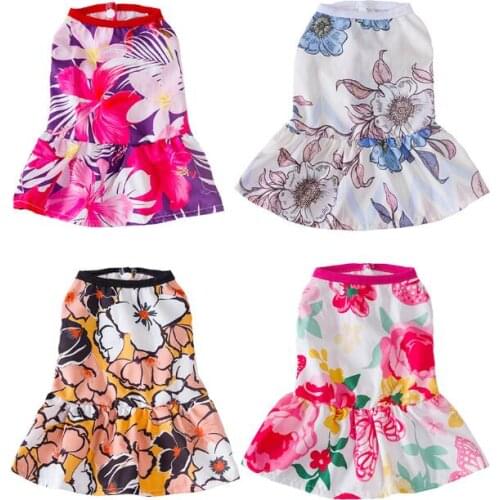 Cute Colorful Puppy Dog Clothes Flower Butterfly Print Dog Dress Skirts For Small Dogs Breathable Summer Princess Dress Costumes