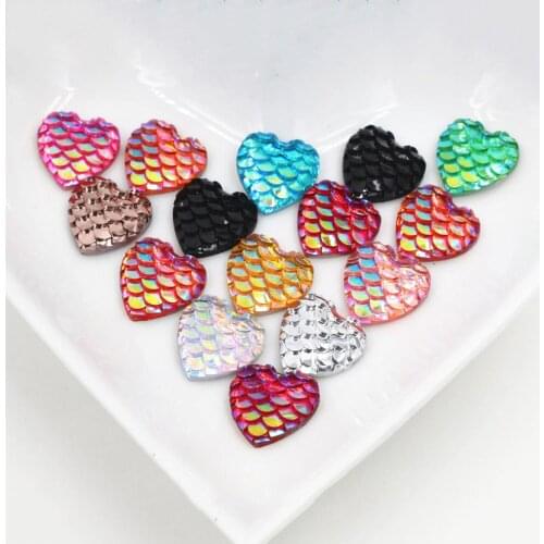 New Fashion 40pcs 12mm Heart Style Mix AB Colors Fish Scale Flat back Resin Cabochons For Bracelet Earrings accessories-V3-01