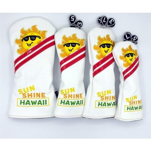 New PU Golf Smiling Sun Headcovers Golf Driver Fairway Woods Hybrid Covers 135ut Complete Set 2 Colors Mascot Novelty Gift
