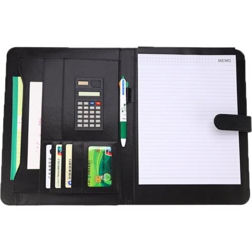 New PU Leather Notepad Multi-function Card Holder Pen File Clip Calculator Memo A4 File Organizer Portfolio Folder Document Bags