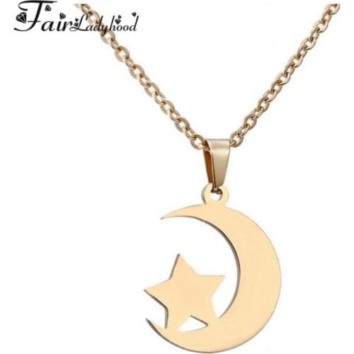 Fairladyhood Star Moon Sweater Chain Necklace Star Moon Necklace Custom Stainless Steel Clavicular Chain Necklace