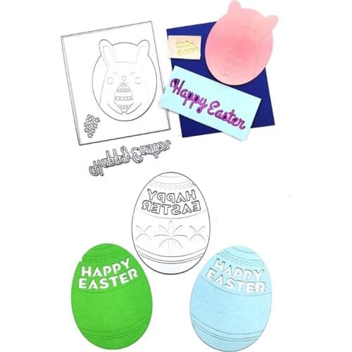 Easter Die Cuts for Card Making Happy Easter Carbon Steel Letter Cutting Dies and Bunny Rabbit Grass Metal Stencil Template