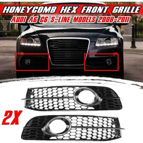 Car Front Bumper Fog Light Grille HONEYCOMB HEX Fog Lamp Grill Cover For Audi A6 C6 S-Line 2008-2011 4F0807681Q01C 4F0807681Q02C