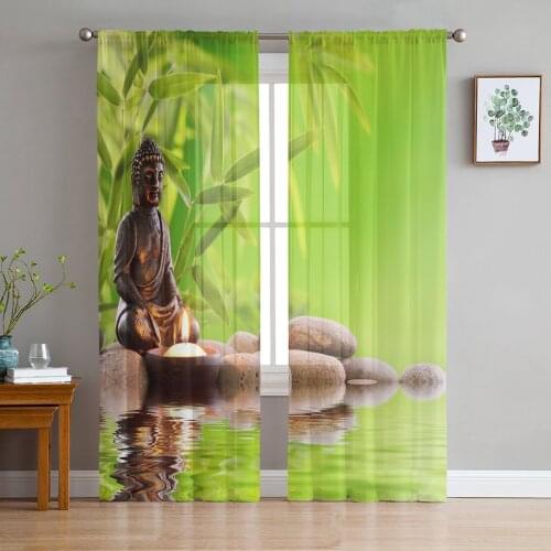 Sheer Curtains For Living Room Religious Idol Water Surface Plant Bedroom Balcony Curtains Kitchen Dining Room Voile Curtains