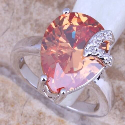 Rare Champagne Morganite Silver Plated Womens Ring Size 6 / 7 / 8 / 9 R0891