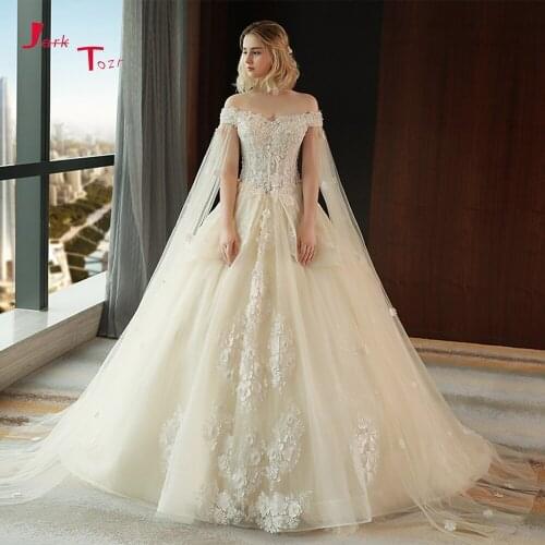 Custom Made Ivory Tulle Plus Size Wedding Dresses Vintage Gelinlik Hand Made Flowers Robe de Mariee Off Shoulder Trouwjurk