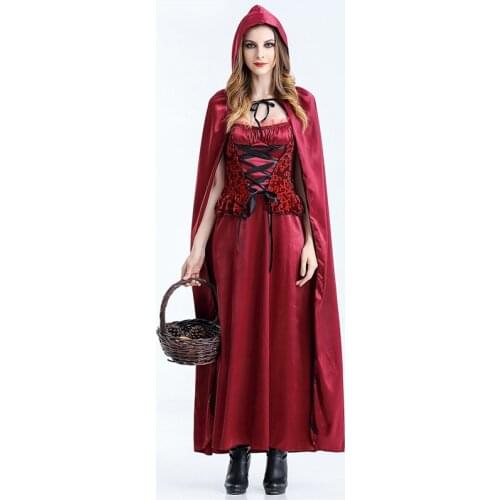 Sexy Women Switch Cosplay Red Riding Queen Role Playing Long Queen Red Dress Fantasy Halloween Costumes Cloak+Dress
