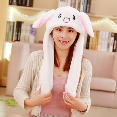 SIROLISA Rabbit Hat Ear Moving Jumping Hat Funny Bunny Plush Hat Cap for Women Girls Cosplay Christmas Party Holiday Hat 60cm