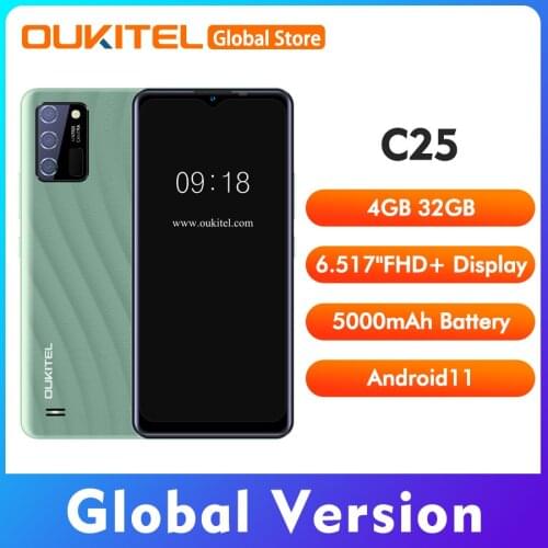 Global Version OUKITEL C25 6.517"HD+ 5000mAh Android11 4GB+32GB Mobile Phone 5000mAh Battery 13M Camera Cell Phone