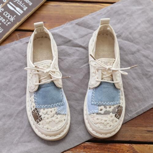 Lace Mesh Soft Bottom Student Casual Flats Mori Girl Literary Retro Flat Shoes Handmade Comfort Breathable Women Single Shoes