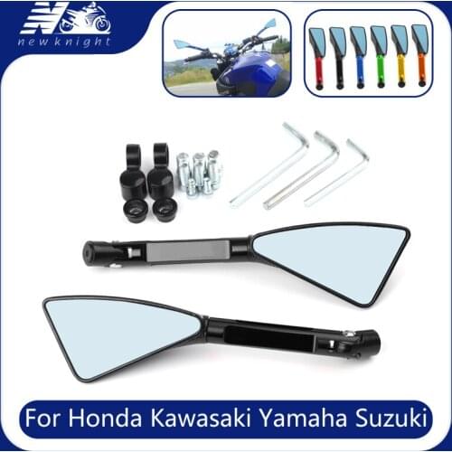 For Honda Kawasaki Yamaha Suzuki Scooter KTM Universal CNC Aluminum Motorcycle Handlebar RearView Mirrors Blue Anti-glare Mirror