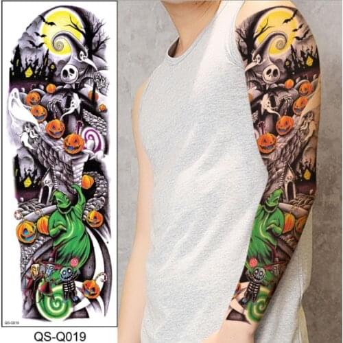 Waterproof Temporary Tattoo Sticker Full Arm Large Fake Tattoo For Man Disposable Body Art Skull Design Tattoos