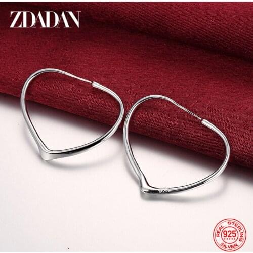 ZDADAN 2021 New Arrival 925 Sterling Silver Charm Heart Shaped Hoop Earrings For Woman Wedding Engagement Party Fashion Jewelry