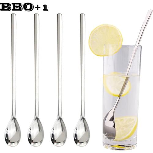 Long Handle Coffee Spoons Dessert Fruit Teaspoon Set Stainless steel Drinking Juice Serve Scoop Dinnerware Kitchen Tableware