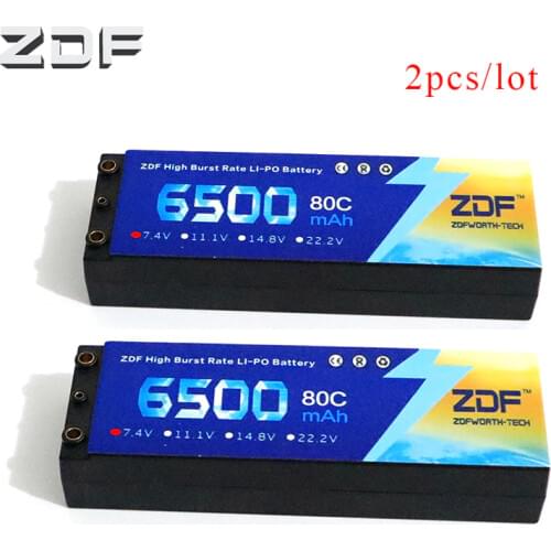 2pcs ZDF Lipo Battery 2S 6500mAh Lipo 7.4V Battery Pack Deans Plug 80C 160C 1/8 Scale for Traxxas Slash 4x4 RC Car