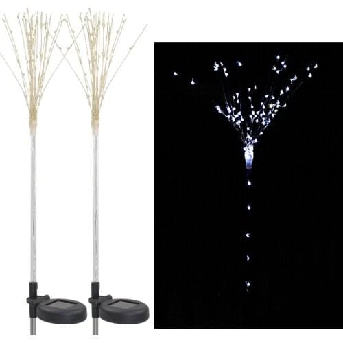 2 Pack Solar Fireworks Tree Lights With Light Sensor 90-LEDs DIY Shape White Garden Decorative Lawn Light Pathway Lamp