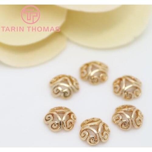10PCS 6MM 24K Champagne Gold Color Plated Brass Curl Pattern Beads Caps High Quality Diy Jewelry Accessories
