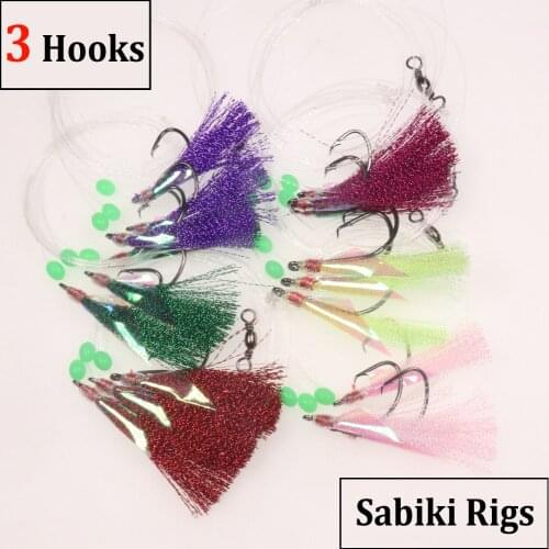 6 Bags 3 Hooks 3/0 - 8/0 Strong Hooks Big Flasher Rig Fish Skin Sabiki Snapper Snatcher Cod Fishing Bait Lures Red Yellow Bule