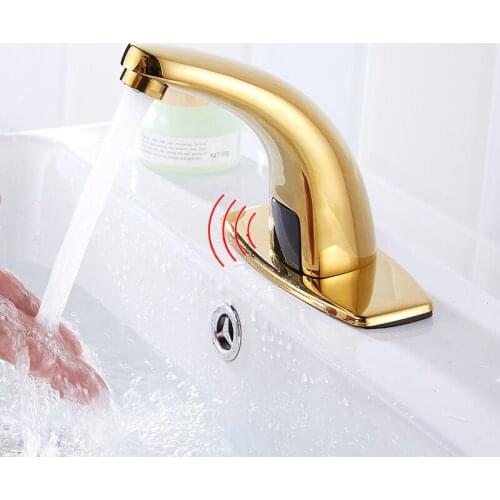 Touchless Faucet Gold Bathroom Infrared Motion Sensor Tap Smart Induction Basin Faucet Mixer Single Cold Water Robinet Lavabo