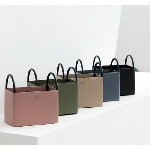 CuteLife Nordic Leather Metal Small Storage Basket Home Decoration Desk Makeup Organizer Box Flower Pot Kitchen Accessori Basket